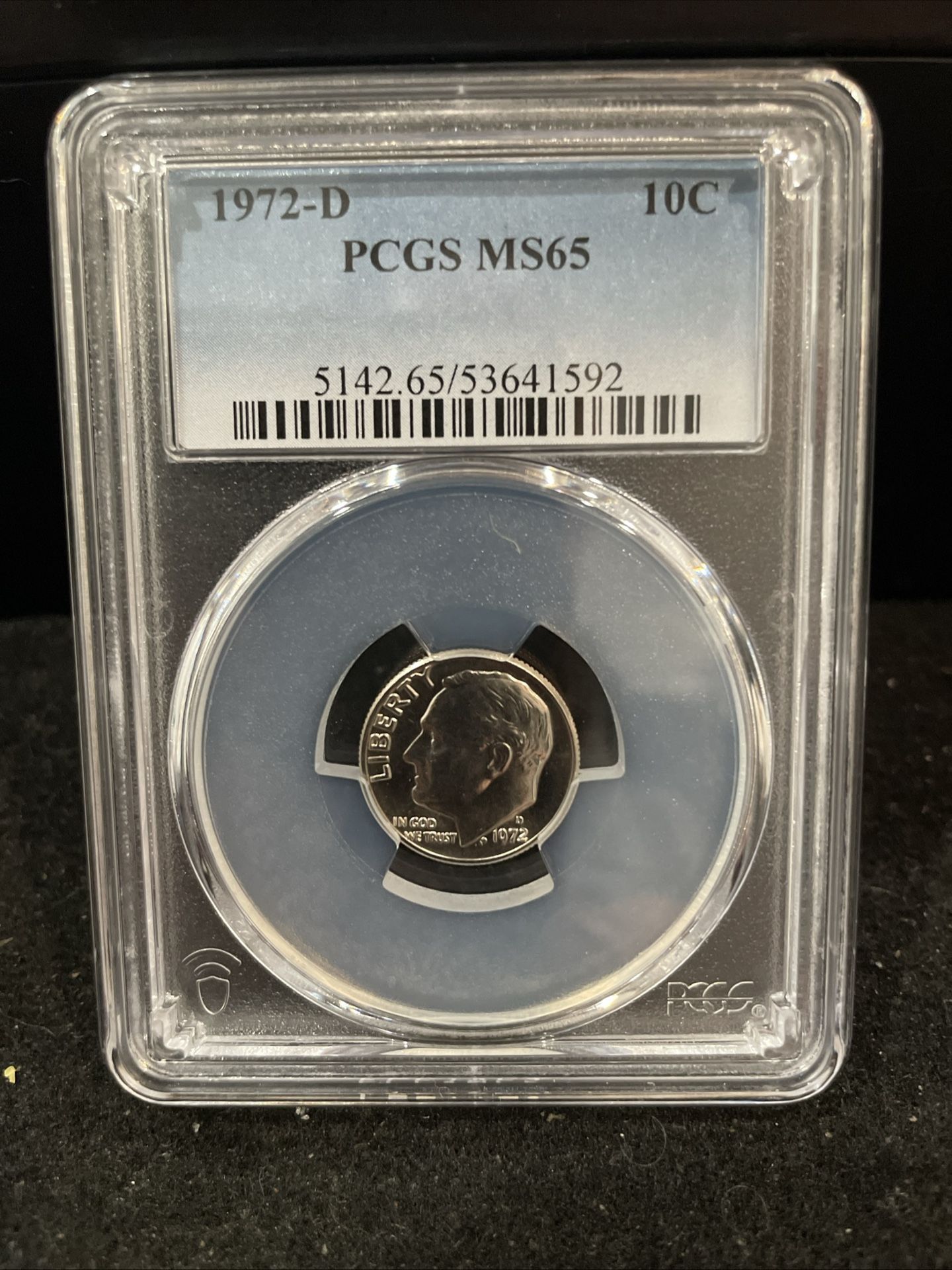 1972 D Brilliant Uncirculated Roosevelt Dime Graded MS65 By PCGS N-4