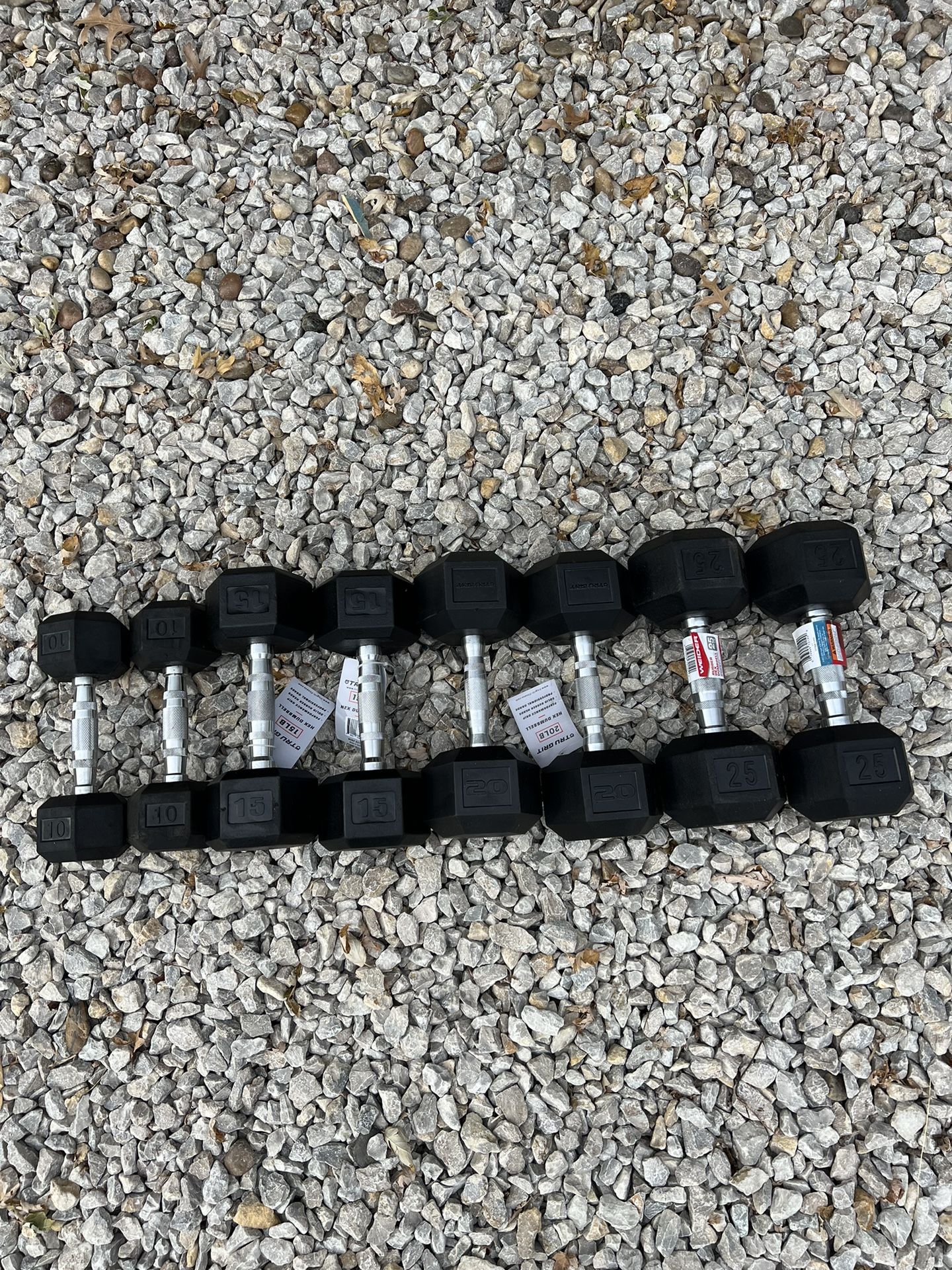 Rubber Hex Dumbbell Set 10LB-25LB Pairs (140LBs Total)