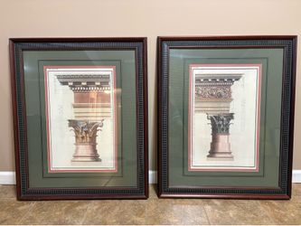 2 Large Framed and Matted Architectural Column Signed Prints