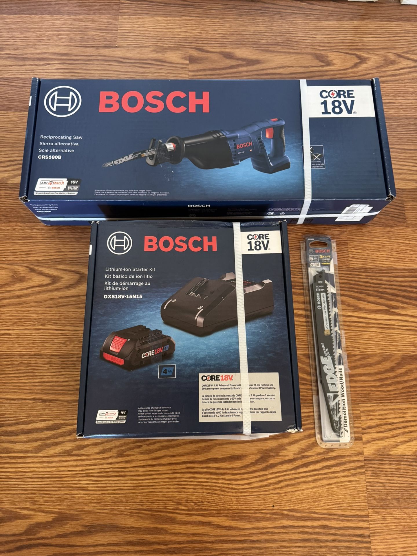 Bosch CRS180B 18V Cordless Reciprocating Saw D-Handle with Lithium-Ion Battery/Charger and 5 Demolition Wood/Nail Blades NEW