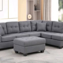 Grey Sectional Sofa With Ottoman Brand New
