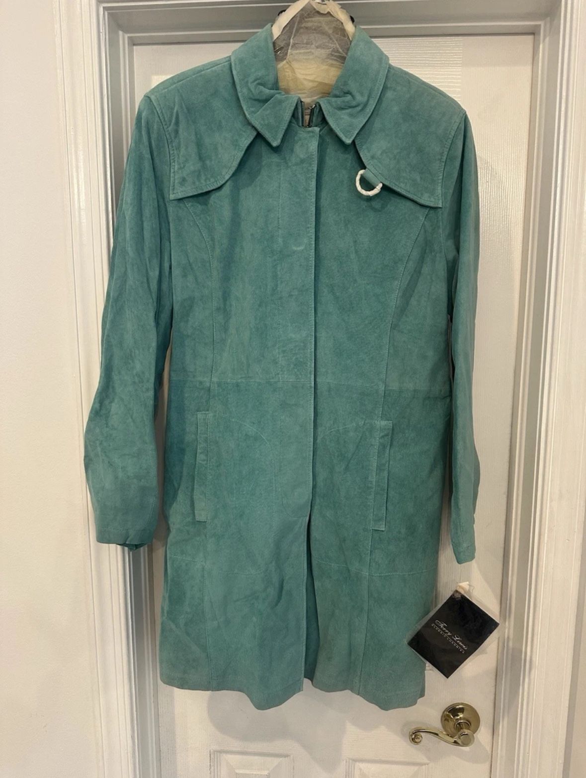 Jerry Lewis Classic Luxuries Womens M Leather Suede Coat Green Button Down