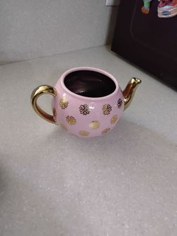 Pink Ceramic flower Teapot with Gold Floral Detail