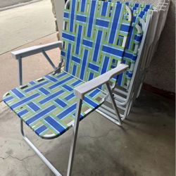 Giantex Beach Chairs Set of 6, Blue Webbing Patio Folding Chairs