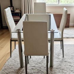Modern Glass Dining Table With 4 chairs