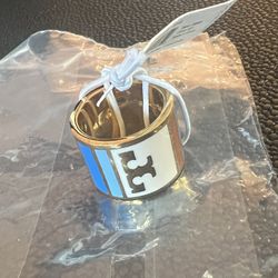 Brand New tory burch Ring Size 5  Gold Band With Blue Red Stripes