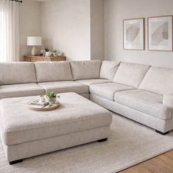 Ashley Furniture Rawcliffe Sectional Sofa w/ Ottoman Large L-Shaped Couch, Deep Seat, Parchment Gray
