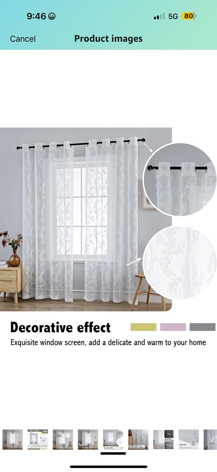 Anytime White Lace Sheer Curtain Panels for Living Room Elegant Window Treatment Sets Light Filterin