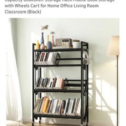 4 Tier 46.5x35.5x10 in Rolling Book Cart Large Capacity Bookshelf (z10)