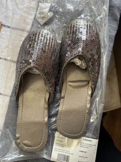 Vintage Metallic Pewter Sequin Slides Size 9/10