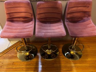 Set of 3 Pink & gold bar stools