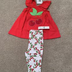 Baby Girls 2-Pc. Flutter-Sleeve Tunic & Cherry Capri Leggings Set,$36