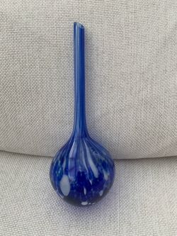 Hand Blown Blue Glass Bulb Watering Sphere Potted Plant Feeder Spike Globe 7"