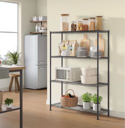 4-Tier Bathroom Shelf, Storage Rack for Small Space Extendable Design, 11.8 x 35.4 x 47.6 Inches, Removable Hook, Ink Black, DALTEN Collection ULGR194