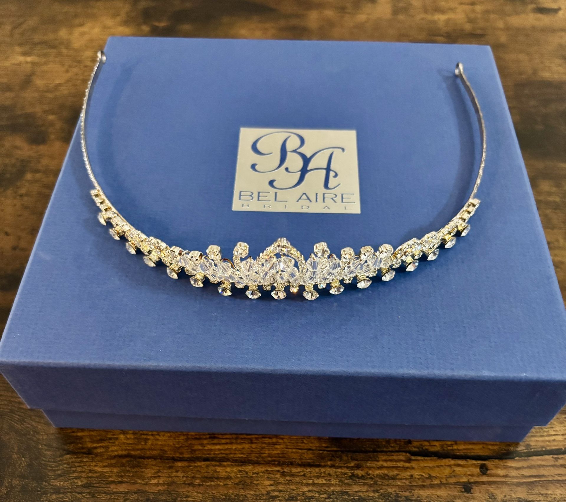 Bel Aire Bridal Silver Tiara Headband with Swarovski Crystals - Scalloped Marquise Design