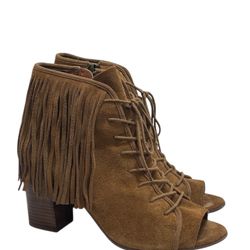 Steve Madden Newporte Chestnut Suede Leather Shoes 9B Inner Zip Open Toe