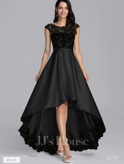 JJ’s House Black Satin And Lace Gown, Sz 8
