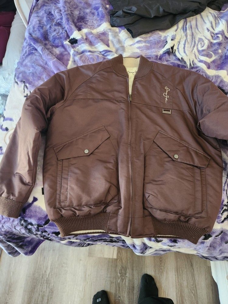 Vintage Y2K Sean John Reversible Brown & White Quilted Bomber Jacket Mens
