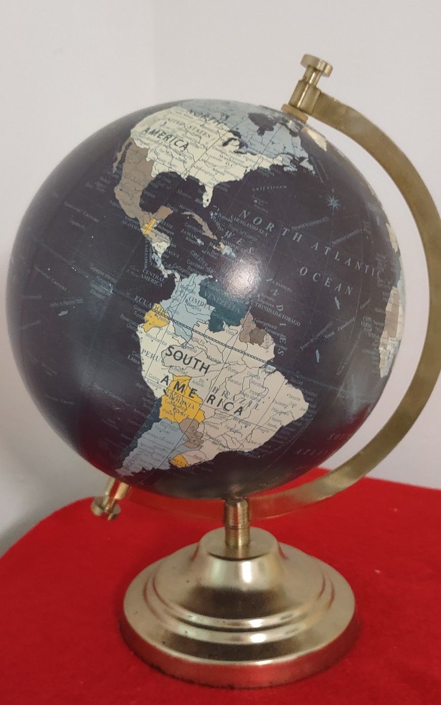 1980's Metallic World Globe Map. Vintage Geography Globe. 1980's Desk Globe. Office Décor Accessory.