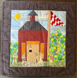 Handmade Quilted Barn Wall Hanging with Metal Barn Bell  14”x14”