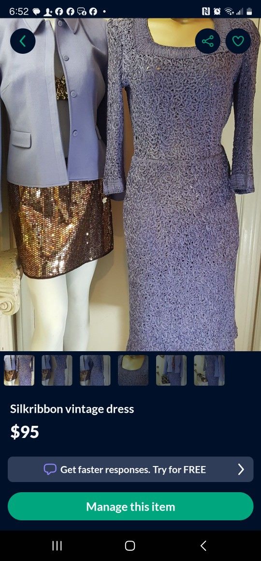 Vintage Ribbon Dress Off Purple  Zipper On Side Maybe From 50s!!