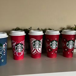 New Starbucks4Red Christmas Cups And /1 Blue Candy Canes Cup /1white Merrycoffecup/$4.00 Each One