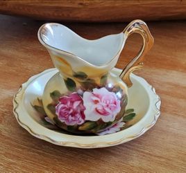 Vintage Enesco Japan Porcelain Miniature Pitcher and Saucer Set