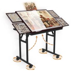 Jigsaw Puzzle Table for Adults with Drawers, Wooden Puzzle Board with Folding Legs, Cover and Wheels, 5 Adjustable Up Angles,(B3)
