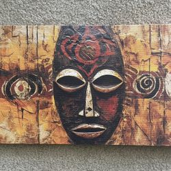 AFRICAN MASK FRAMED CANVAS WALL PRINT