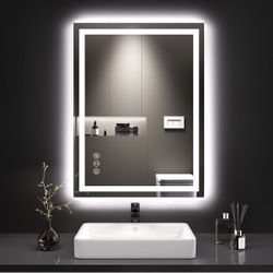24X32 LED Bathroom Mirror With Lights, Anti-Fog, Dimmable, Backlit + Front Lit, Lighted Bathroom Vanity Mirror For Wall, Memory Function, Temper