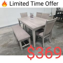 6 Piece Solid Wood Dining Table Set 60" x 36" x 30"H 