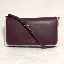 Kate Spade Staci Flap Shoulder Bag Crossbody Grenache Red Leather