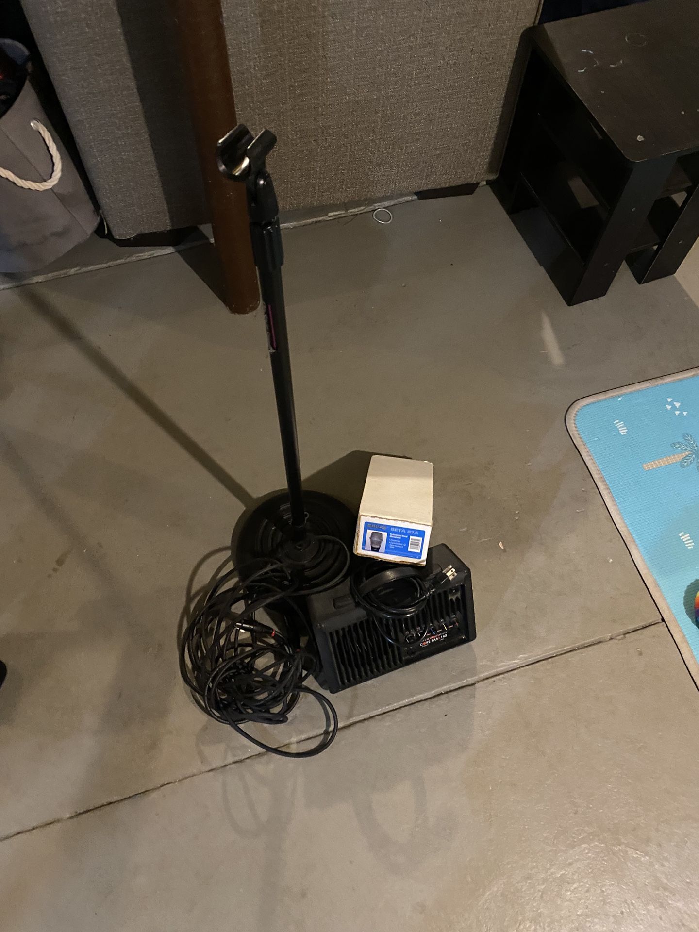 Audio Equipment Bundle - Galaxy Audio Amp, Shure Beta 57A Mic, Stand, and Cables - Excellent Conditions