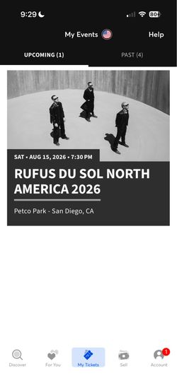 Rufus Du Sol - Floor Tickets x4 - PETCO Park 8/15/2026