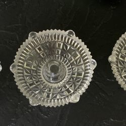 Vintage Diamond Cut Pressed Glass Candlestick Holders 