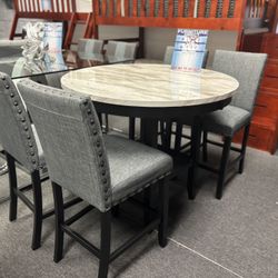 Round Marbled Style Top Bar Table W/4 Free Barstools( We Deliver)