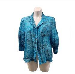 French Laundry 2X Vibrant Blue Button-Up Blouse