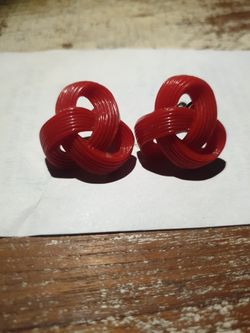 Vintage Red Ribbon Clip Ons.   Bakelite?   