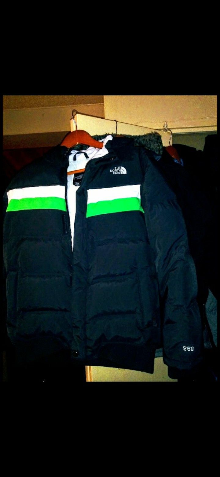 North Face SteepTech winter jacket $250 New only use once or Black/Green N.F. puffer Coat $185 like new fits women or girls