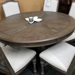 Highend Antique grayish brown 60" round table with 6 chairs