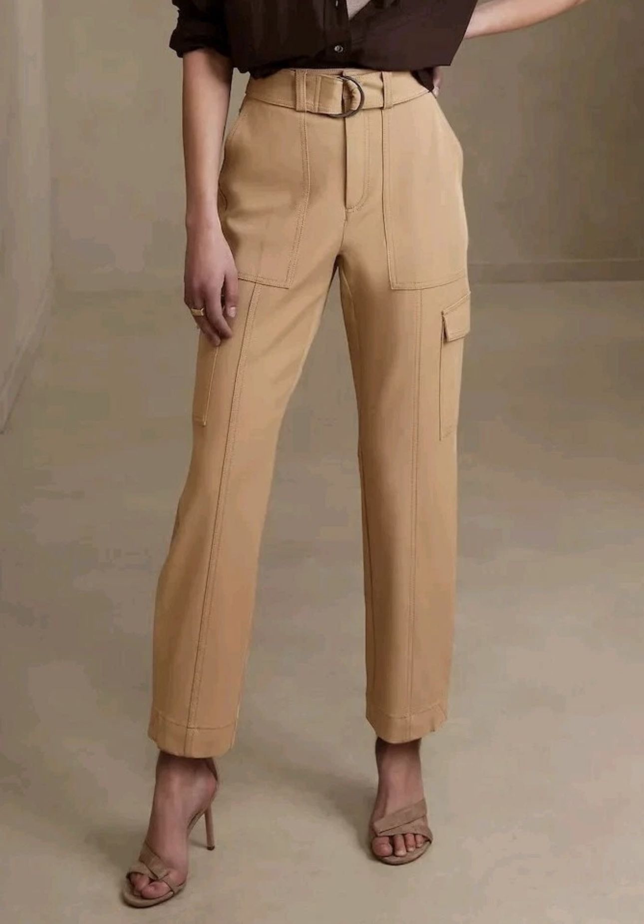 BANANA Republic SLIM REFINED STRETCH CARGO PANT Tan High waist Tapered Career