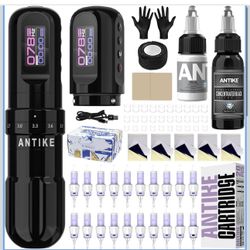 Cordless Tattoo Gun Kit with 7 Adjustables Strokes and 2 pcs * 1600 mAh Tattoo Batteries,Tattoo Kit Complete with Needles Cartridges, Inks and Tattoo 