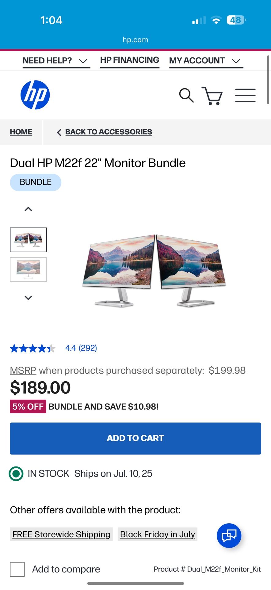HP Monitor // Dual HP M22f 22"