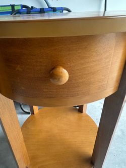 Round Wood Side Table with Drawer