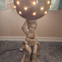 Large Vintage Hollywood Regency Cherub Sunburst Orb Lamp Swanky Midcentury MCM