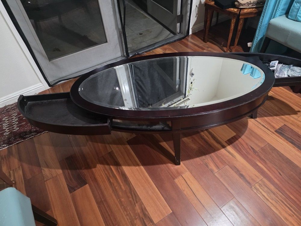 Elegant Oval Glass Coffee Table β Hidden Storage