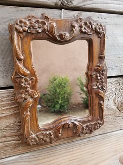 Small vintage wooden Rose frame mirror