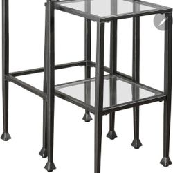 Coaster Home Furnishings - Leilani - 2-Piece Glass Top Nesting Table Set with Metal Frame and Glass Shelves - Rustic - Living Room - Black -