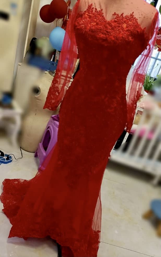 New Custom Made Red Lace Formal Gown / Prom Dress