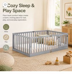 Miniyam wooden twin size floor bed for kids with door